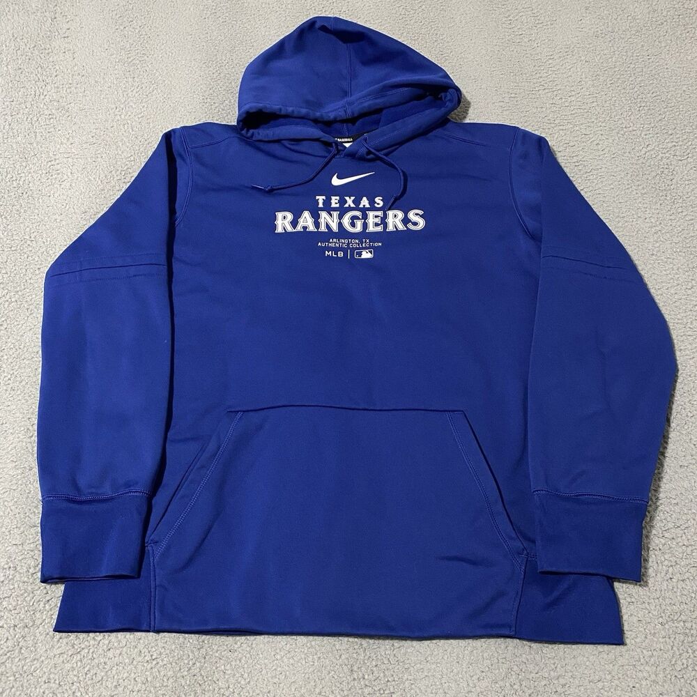 Texas Rangers Hoodie Nike Baseball Mens XL Blue Therma Fit Pullover Sweatshirt